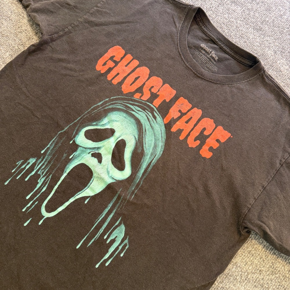 Ghost Face Scream Horror Movie Graphic T-Shirt Mens Large Black Halloween Tee